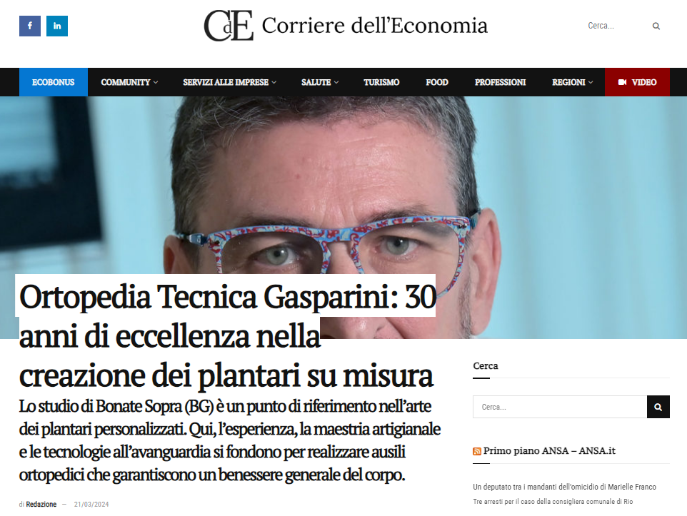 Ortopedia Tecnica Gasparini su Corriere dell'Economia